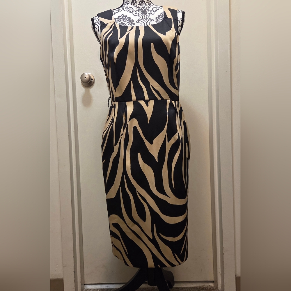 Alyx Black and Beige Zebra-Print Midi Dress